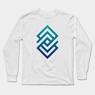 Blue Abstract Geometric Long Sleeve T-Shirt